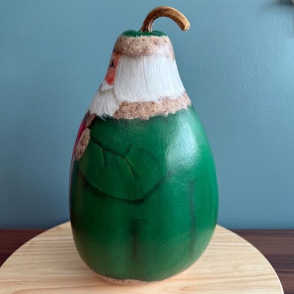 Vintage Hand Painted Painted Santa Claus Gourd Decoration Green Multi 13 1/2" - Picture 7 of 10